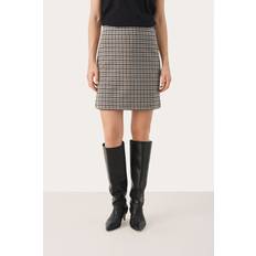 Part Two Check Skirt with Classic Fit and Elastic Waistband - Brown