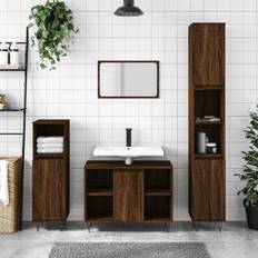 vidaXL brown oak Bathroom Set Vanity Unit 3 Engineered