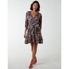 Paisley Dresses Blue Vanilla womens paisley wrap front pleated kimono sleeve dress