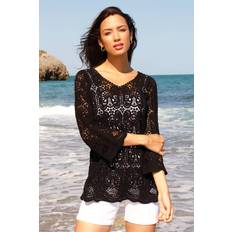 Cotton - Women Blouses Roman Cotton Crochet Tunic Top in Black