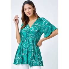 Paisley Top Roman Paisley Print Stretch Jersey Wrap Top in Green