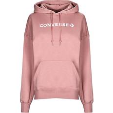 Drawstring Jumpers Converse Embroidered Fleece Hoodie In Pink