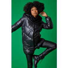 Roman Hooded Long Quilted Coat in Black