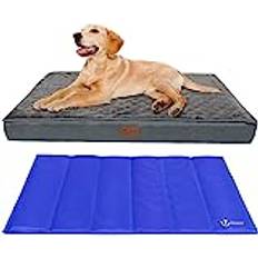 Vounot Bed with Cooling Mat, Wahsable Pet Mattress Crate 91x70x9cm