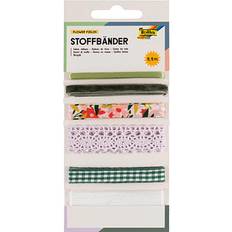 Geel Cadeaupapierlinten Folia stoffen linten, 6 geassorteerde kleuren, totale lengte 5,5 m, flower fields