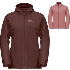 Jack Wolfskin Moonrise 3in1 Fleece Lined Waterproof Hooded Jacket Coat - Dark Maroon