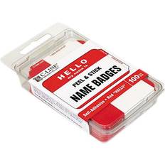 Red Business Card Holders Pressure Sensitive Badges, HELLO my name is, 100/BX, 10