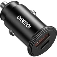 30W USB-C PD USB-A QC Car Charger, Sort