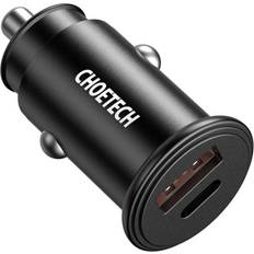 30w oplader usb c pd 3.0 Choetech 30W USB-C PD USB-A QC Car Charger, Sort