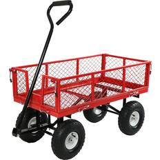 Utility Wagons Sunnydaze Decor Red Steel Utility Cart with Removable Folding Sides