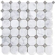 Stone Center Online Carrara Marble 2 Octagon Mosaic Tile Tan Dots Polished Kitchen Bath Backsplash Shower