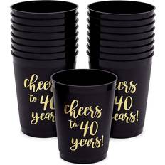 Paper Cups Sparkle and Bash 40th Birthday Party Cups, Cheers to 40 Years 16 oz, 16 Pack Black