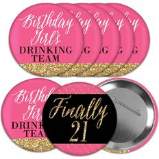 Birthdays Sashes Big Dot of Happiness Finally 21 Girl 3 inch 21st Birthday Party Badge Pinback Buttons Set 8