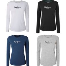 Stof T-shirts Pepe Jeans Bomuld Logo Print Langærmet T-Shirt - Hvid