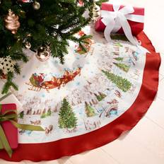 Multicolored Christmas Tree Skirts Elrene Santa's Snowy Sleighride Round Skirt Christmas Tree Skirt