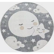 Fabrics Paco Home Round Rug Cuddly Moon and Stars Motif Indoor & Outdoor, 6Ft Rnd