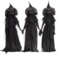 Green Garden Decorations Evergreen Lighted Halloween Witch Stakes 3-Pack