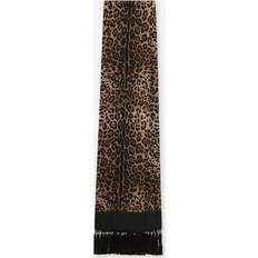 Dolce & Gabbana Brown Scarfs Dolce & Gabbana Leopard-print silk scarf with fringing