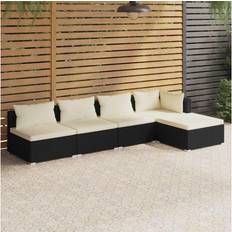 vidaXL Patio Lounge Set 5 Piece with Cushions Poly Rattan Black Furniture Conjunto de Sala de Exterior