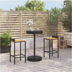 Rattan Set da Bar all'Aperto vidaXL Giardino 3 pz Nero Polyrattan e Legno Massello Acacia Set da Bar all'Aperto