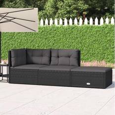 Rattan Set da Lounge da Esterno vidaXL Patio Furniture 3 Piece Sofa with Cushions Black Poly Rattan Set da Lounge da Esterno