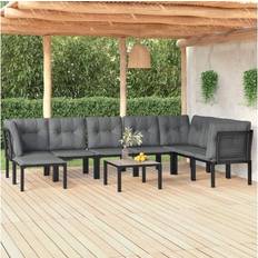 Rotin Mobilier de Jardin et d'Extérieur vidaXL Jardin 9 Pcs Sectional Sofa Black and Gray Poly Rattan Ensemble de Salon d'Extérieur