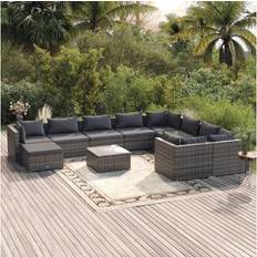 vidaXL Patio Lounge Set Outdoor Sectional Sofa 11 Piece Poly Rattan Gray Conjunto de Sala de Exterior