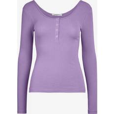 Pieces Kitte Button Front Ribbed Top - Lavender