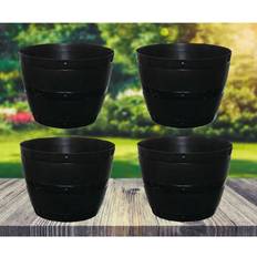 Whitefurze 4X Large Black Barrel Planter Plant Garden Flower Tub