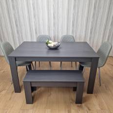 MDF Dining Sets Kosy Koala Diamond Stitched Dark Grey Dining Set 80x140cm 6pcs