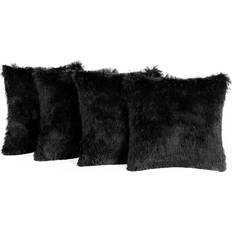 Sienna Set Of 4 Soft Fluffy Shaggy Cushion Cover Black