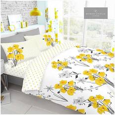 B&Q Double, Yellow Poppy Floral Duvet Cover White