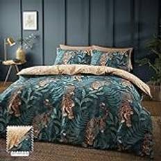 Textiles Catherine Lansfield Tropic Tiger Leaf Reversible Duvet Cover Green