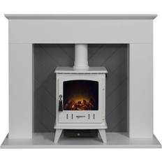 White Electric Fireplaces Adam Corinth in White and Grey with Aviemore Electric Stove in White, 48 Inch Pure white