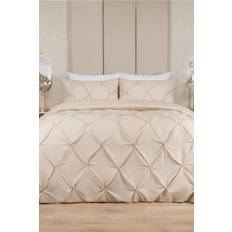 Highams Diamond Pintuck Duvet Cover Natural, Beige, Yellow