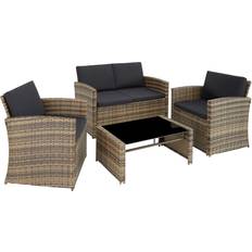 Mobilier de Jardin et d'Extérieur tectake Bas Jardin Lucques 4 Places Pour 4 Personnes Avec Plateau Amovible En Verre De Sécurité - Marron Naturel/Gris Foncé Ensemble de Salon d'Extérieur