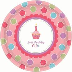 Party Supplies Amscan Paper Polka Dot 1st Birthday Party Plates Pack of 8