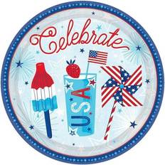 Blue Disposable Plates Amscan USA Celebration Paper Party Plates Pack of 8