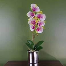 Silver Konstgjorda växter Leaf Blad 46 cm Orkidé Harlekin Rosa Med Silverkruka Konstgjord växt