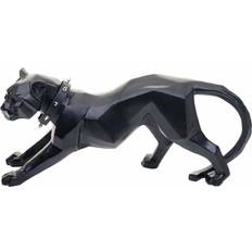 Schwarz Dekofiguren Leopard MCW-D36, Skulptur Raubkatze Statue, Polyresin, 45x20x11cm Dekofigur