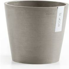 Pots, Plants & Cultivation Ecopots Amsterdam Modern Round Recycled Plastic Planter Flower Pot with Water Reservoir Taupe 8