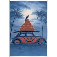 Wall Decor Stupell Industries Spooky Tropical Beach Pumpkin Car Holiday Painting Unframed Print Wall Decor