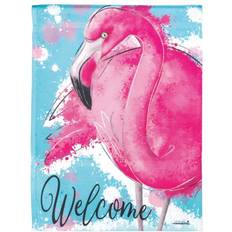 Polyester Garden Decorations Welcome Bright Pink Flamingo 13 Garden Flag