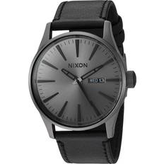 Nixon Wrist Watches Nixon Sentry Leather Classic Gunmetal Black