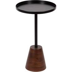 Kate and Laurel Tira Elegant Round Side 14 x 24 Black Agate Gold Small Table