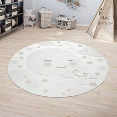 Fabrics Paco Home Round Rug Cuddly Moon and Stars Motif Indoor & Outdoor cream