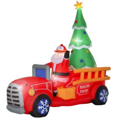 Red Inflatable Decorations Homcom 7.5' Christmas Inflatable Santa Claus Fire Truck Yard Decoration Red Red