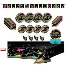 Balloons Glow neon party jumbo deluxe birthday supplies super bundle pack for 16 guest