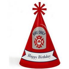 Red Birthday Trains Big Dot of Happiness Fired up fire truck cone happy birthday party hats set 8 standard size