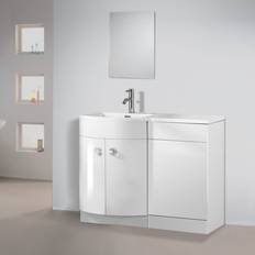 Bathroom D Shape White Basin Vanity Unit Cabinet 1100